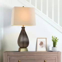 Grey Dimpled Table Lamp With White Lamp Shade -Home Decor Shop 7121179 ALT6