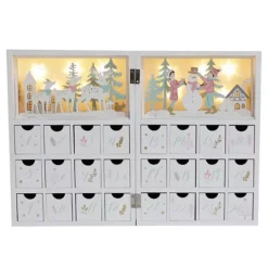 Polar Elegance Wooden Advent Calendar Book With Led Lighting For Adults Winter Scene Fillable Drawer