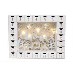 Polar Elegance Wooden Christmas Advent Calendar With 24 Drawers To Fill Small Gifts With Led Lights
