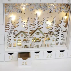 Polar Elegance Wooden Christmas Advent Calendar With 24 Drawers To Fill Small Gifts With Led Lights -Home Decor Shop 7159574 ALT2