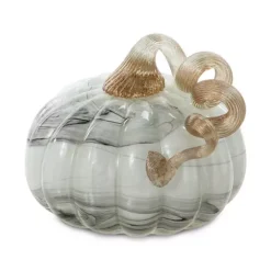Glitzhome 5.25" D Fall Round Glass Pumpkin, Hand Blown Crystal Pumpkin Table Accent For Fall Decor