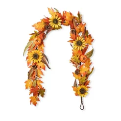 Glitzhome 6ft Maple Leaf And Sunflower Artificial Fall Garland
