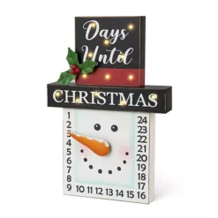 Glitzhome Wooden Snowman Advent Calendar, Countdown To Christmas LED Lighted Table Decoration
