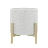 Sagebrook Home Neutral Textured Chevron Ceramic Planter With Contemporary Design Wooden Stand