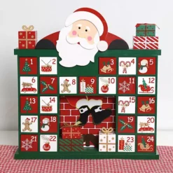 Polar Elegance 16‘’ Wooden Christmas Advent Calendar With Drawers, Santa Fireplace Design
