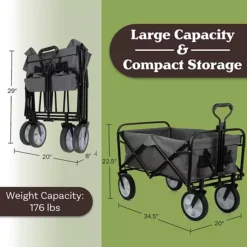 Pure Garden Gray Collapsible Wagon Folding Cart -Home Decor Shop 7538883 ALT9