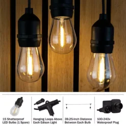 Pure Garden 50-ft. Outdoor String Light – Black Wire, Clear Bulbs -Home Decor Shop 7538900 ALT4