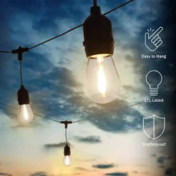 Pure Garden 50-ft. Outdoor String Light – Black Wire, Clear Bulbs -Home Decor Shop 7538900 ALT5