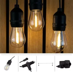 Pure Garden 50-ft. Outdoor String Light – Black Wire, Clear Bulbs -Home Decor Shop 7538900 ALT8