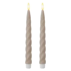 Mikasa Set Of 2 Grey Twist LED 10-in. Wax Taper With Flickering Light -Home Decor Shop 7598107 Gray
