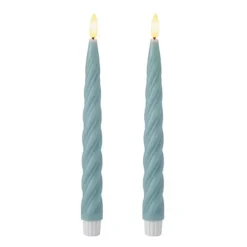 Mikasa Set Of 2 Grey Twist LED 10-in. Wax Taper With Flickering Light