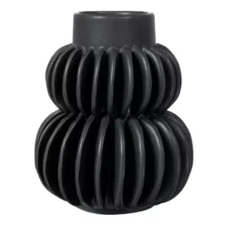 Storied Home Decorative Pleated Stoneware Black Vase