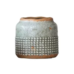 Storied Home Round Terra-cotta Hobnail Planter Vase With Heavily Distressed Finish