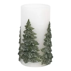 Mikasa Christmas Tree Embossed LED Wax Pillar Candle 3" X 6"