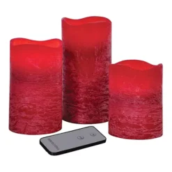 Fitz & Floyd Set Of 3 Wavy LED Holiday Wax Pillar Candles