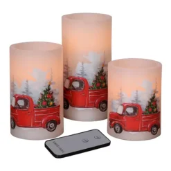 Fitz & Floyd Christmas Truck LED Wax Pillar Candle Set Of 3
