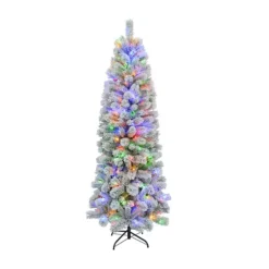 PULEO INTERNATIONAL 7-ft. Multi-Color Pre-Lit Artificial Slim Christmas Tree