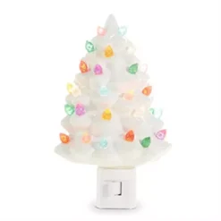 RAZ Imports Vintage White Christmas Tree Ceramic Plug In Night Light 6 Inch Height