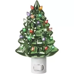 Raz Imports Vintage Style Metallic Green Christmas Tree Night Light 5.75 Inch