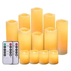 12Pcs Flameless Flickering Pillar Candles With Remote Timer For Christmas Wedding