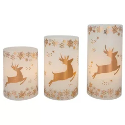 Northlight LED Flameless Flickering Wax Reindeer Pillar Christmas Candles Set Of 3
