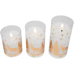 Northlight LED Flameless Flickering Woodland Glass Pillar Candles Set Of 3