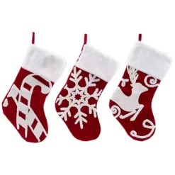 Northlight 20-Inch Reindeer & Snowflake Embroidered Christmas Stockings Set Of 3