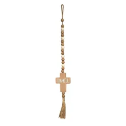 Wood Thankful Cross Hanging Decor Decorated With Bead Garland For Thanksgiving Gift