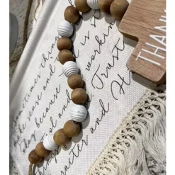 Wood Thankful Cross Hanging Decor Decorated With Bead Garland For Thanksgiving Gift -Home Decor Shop 7883157 ALT3
