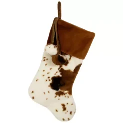 Northlight 20.5-inch Plush Cowhide Inspired Christmas Stocking With Pom Poms