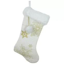 Northlight 20-Inch Christmas Stocking With Gold Snowflakes & Faux Fur Cuff