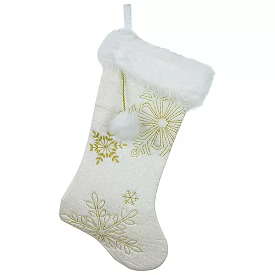 Northlight 20-Inch Christmas Stocking With Gold Snowflakes & Faux Fur Cuff 1 Northlight 20-Inch Christmas Stocking With Gold Snowflakes & Faux Fur Cuff