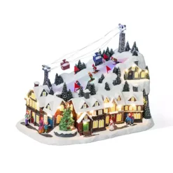 Glitzhome 16"H Musical Skiing Table Village Decor, Christmas Oversized Resin Lighted Tabletop Decor