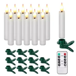 12 Pcs Flameless LED Taper Candles Light Set With Clip-on Christmas Tree Design