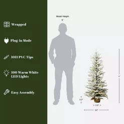 LuxenHome 4Ft Pre-Lit Snow-Flocked Artificial Christmas Tree With Warm White Lights & Burlap Base -Home Decor Shop 7936796 ALT2